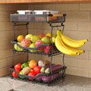 Giwil 3 Tier Countertop Fruit Mesh Basket for Kitchen, Vegetable Storage Bread Fruit Bowl Stand with 2 Banana Hooks, Wall Mounted Metal Wire Basket Organizer for Potato Onion, Black by CozyNest Decor