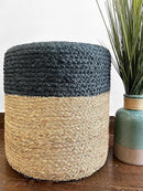 Jute Pouf Ottoman | Footrest Pouf | Hand Braided - Round Boho Pouffe - for Living Room, Bedroom, Nursery (16"x16"x16") Navy by CozyNest Decor