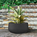 Kante 15.7" Dia Round Concrete Planter, Outdoor Indoor Garden Plant Pots with Drainage Hole and Rubber Plug, Modern Curvaceous Design, Black