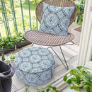 Inflatable Ottoman Stool D21 xH9 for Outdoor/Indoor Use, Water Repellent Patio Foot Rest Stool with Portable Handle,Round Pouf Ottoman Suitable for Garden,Deck and Camping - Medallion Blue by CozyNest Decor