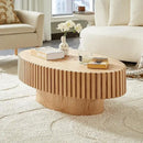 Oval Coffee Table for Living Room, Modern Fluted Coffee Tables with Pedestal Base, Handcrafted Centre Tea Tables Easy Assembly-43.7" Natural by CozyNest Decor