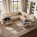 LINSY HOME Sectional Sleeper Sofa with Pull Out Couch Bed - Convertible Plush Corduroy Cloud Couches with Storage Chaise & USB Charging, Comfy Modular Couch for Living Room, Beige by CozyNest Decor