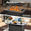 5 Piece Patio Furniture Set with 43" Propane Fire Pit Table, Outdoor Wicker Conversation Set, Rattan Modern Sectional Sofa Couch with Coffee Table for Backyard Porch Garden Poolside, Black-Beige by GreenHaven Gardens