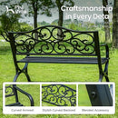 PHI VILLA 50-Inch Cast Iron Steel Frame Garden Bench Outdoor Patio Bench Chair w/Floral Design Backrest, Slatted Seat for Park, Yard & Porch, Black by GreenHaven Gardens