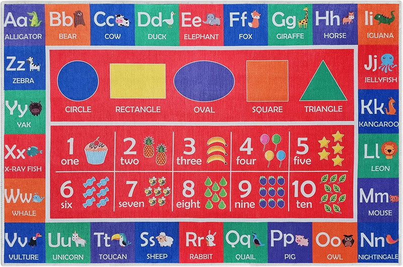 Sussex Home Low Pile Kids Rug for Playroom - Washable Cotton Educational Rug for Kids Room - 39.5 x 59 Inches - Play Rug Pattern