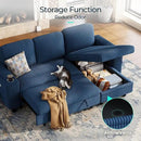 LINSY HOME Sectional Sleeper Sofa with Pull Out Couch Bed - Convertible Plush Corduroy Cloud Couch with Storage Chaise & USB Charging, Comfy L Shaped Modular Couches for Living Room Apartment, Blue by CozyNest Decor
