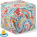 Juexica 1 Pack Ottoman Poufs Indoor Outdoor Inflatable Ottoman Stool Cube Pouffe Square Footstool with Handle for Patio Garden Home Boho Decorative Living Room, Bedroom (16 x 16 x 16 Inches) by CozyNest Decor