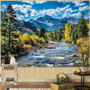 AMM Nature Forest Mountain Tapestry Green Pine Tree Tapestry for Bedroom Aesthetic White Clouds Flowing River Landscape Classroom Tapestries Wall Hanging for Living Room Dorm Office by CozyNest Decor