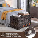 Handwoven Storage Basket with Lid, 165L Plastic Rattan Storage Bin, Leather Buckle & Metal Frame, Large Metal Ring Handles, Storage Trunk for Bedroom, Laundry Room by CozyNest Decor