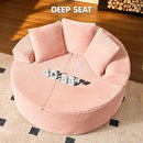 ovios 58" Oversized Round Chair Lounge Chaise Indoor, No Assembly Required, Cloud Large Circle Chair with Plush Fuax Fur, Fluffy Modern Sleeper Sofa Bed for Reading Yoga, Pink (Plush Corduroy Fabric) by CozyNest Decor
