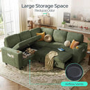 LINSY HOME Sectional Sleeper Sofa with Pull Out Couch Bed - Convertible Plush Corduroy Cloud Couch with Storage Chaise & USB Charging, Comfy L Shaped Modular Couches for Living Room Apartment, Green by CozyNest Decor