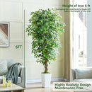 Artificial Ficus Tree 6FT Faux Plants Indoor Tall Fake Plants with White Planter, Green Lifelike Lush Fake Ficus Tree for Home Living Room Bedroom Outdoor Balcony House Office Decor by CozyNest Decor