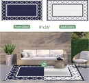GENIMO 8' x 16' Outdoor Rug Waterproof for Patio, Foldable Reversible Plastic Straw Area Rugs Mat for Rv Decor, Outside Carpet for Camper, Deck, Picnic, Beach, Balcony, Porch, Blue & White by GreenHaven Gardens
