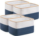 UBBCARE 4 Pack Baskets for Organizing, Woven Storage Baskets for Toys and Towel, Rectangle Cotton Rope Basket with Handles, 15''L x10''W x9''H, Navy Blue by TinyTreasures Baby Boutique