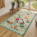 3x5 Area Rug, Floral Green Washable Rug for Entryway, Non Slip Flower Area Rugs, Soft Low Pile Indoor Doormat Small Carpet, Rugs for Living Room Bedroom Nursery Kitchen Dining Room, Sage Green by TinyTreasures Baby Boutique