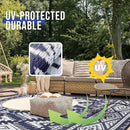 OLANLY Outdoor Rug Waterproof 10x14 ft, Reversible Outdoor Plastic Straw Rug, Boho Patio Rug, Indoor Outdoor Carpet, RV Mat Outside for Patio, Camp, Picnic, Balcony, Deck, Backyard, Navy & White by GreenHaven Gardens