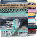 Del Mex Classic Mexican Blanket, Large Authentic Woven Falsa Throw (70"x50"), Artisan Southwest Décor for Beach, Yoga, Outdoors (Navy/Mint) by CozyNest Decor