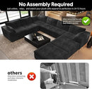 Oversized Modular Sectional Cloud Couch,157.5" U Shaped Modern Sofa with 2 Ottoman and 2 Middle Seats,Upholstered Couches with Corduroy Fabric for Living Room Furniture,No Assembly Required,Black by CozyNest Decor