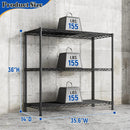3- Shelf Metal Shelving Unit 35.6Wx14Dx36H Adjustable Storage Shelves Heavy Duty Garage Shelving Steel Wire Shelving for Laundry Bathroom Kitchen Pantry Closet Garage Black by GreenHaven Gardens