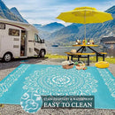 Pauwer Waterproof Outdoor Rug 9x12, Reversible Plastic Straw Patio Camping Rug, Indoor Outdoor RV Mat Carpet for Deck, Camper, Porch, Balcony, Backyard, Picnic, Floral Teal by GreenHaven Gardens