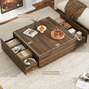 43” Square Coffee Table with Storage, Modern Large Square Center Table with 2 Drawers, Wood Coffee Table for Living Room, Walnut by CozyNest Decor