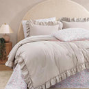 Queen Comforter Set - 7 Pieces Ruffle Beige Bedding Sets, Shabby Chic Farmhouse Bed in a Bag Queen with Ruffle Comforter, Floral Sheets, Pillowcases & Shams