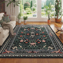 5x7 Washable Rug Vintage Floral Botanical Area Rug Non Slip Low Pile Large Rugs for Living Room, Bedroom, Farmhouse, Dining Room, Kids Playroom, Black by TinyTreasures Baby Boutique
