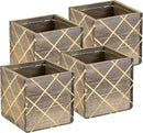 Wood Planter Box with Diamond Cross Hatch Style, 5 Inch Square, Rustic Barn Wood, Plastic Liner, Wedding Flowers Holder, Home and Venue Decor (5x5 Diamond Cross Hatch Set of 4, Natural) by GreenHaven Gardens