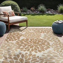 Beverly Rug Outdoor Rug 10x14 Modern Exotic Tropical Leaf Area Rugs for Indoor and Outdoor Patio Deck Porch Garden Water Resistant Washable Outside Carpet (10 x 14 Beige) by CozyNest Decor