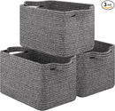 OIAHOMY Storage Basket, Woven Baskets for Storage, Cotton Rope Basket for toys,Towel Baskets for Bathroom - Pack of 3, Black by TinyTreasures Baby Boutique