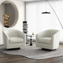 Swivel Barrel Accent Chair, Modern Round Linen Arm Chair for Living Room, Bedroom, Comfy Club Reading Chairs for Adults（Linen Fabric, Beige, Set of 4 by CozyNest Decor