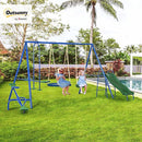 Outsunny Swing Set for Backyard, 5 in 1 Heavy-Duty A-Frame Stand Outdoor Playset for Kids with 29.5" Saucer Swing, Slide, Seesaw, Glider, Swing Seat, Blue by TinyTreasures Baby Boutique