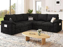 85 Inch Modular Sectional Sofa with Pull Out Bed,L Shaped 5 Seat Sectional Sleeper Sofa with Storage,Sectional Couches for Living Room,Cloud Modular Couch,Removable Sofa Cover,Black by CozyNest Decor