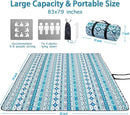 PY SUPER MODE Picnic Blankets Extra Large, Waterproof Foldable Outdoor Beach Blanket Oversized 83x79” Sandproof, 3-Layer Picnic Mat for Camping, Hiking, Travel, Park, Concerts(Teal Boho) by TinyTreasures Baby Boutique