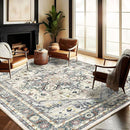 Washable Area Rug 8'x10' Cyan Khaki Retro Boho Design Non-Shedding Non-Slip Easy Care Ideal for High Traffic Areas in Living Room Bedroom Office Coffee Table Kitchen Large Carpet by TinyTreasures Baby Boutique