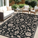OLANLY Waterproof Outdoor Rug 6x9 ft, Outdoor Plastic Straw Rug with Flower Pattern, Reversible RV Mat for Patio, Camping, Balcony, Deck, Backyard, Black & Beige by CozyNest Decor