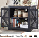 JXQTLINGMU Farmhouse End Table, 24" Large Sofa Side Table with Charging Station, Mesh Barn Door, and Adjustable Storage Shelf, Rustic Wood Square Nightstand for Living Room, Bedroom, Office, Black by CozyNest Decor