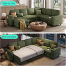 LINSY HOME Sectional Sleeper Sofa with Pull Out Couch Bed Convertible Plush Corduroy Cloud Couch with Storage Chaise & USB Charging, Comfy Modular Couches for Living Room (Green) by CozyNest Decor