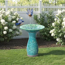 LuxenHome 23 Inch Ceramic Bird Bath for Outside, Elegant Tall Outdoor Bird Bath, Lightweight Pedestal Glazed Birdbaths for Outdoors with Floral Embossed Design, Jade Green by GreenHaven Gardens