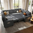 LINSY HOME Sectional Sleeper Sofa with Pull Out Couch Bed - Convertible Plush Corduroy Cloud Couch with Storage Chaise & USB Charging, Comfy Modular Couches for Living Room, Grey by CozyNest Decor