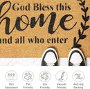 Welcome Doormats, Natural Coco Coir Mats with Non-Slip PVC Backing, Indoor Outdoor Mats for Home & Office, Mats for Door with God Bless This Home Print, Beige & Black, 30"x17" by CozyNest Decor