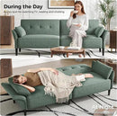89” Futon Sofa Bed, Linen Comfy Futon Couch Bed with 2 Square Pillows, Convertible Sleeper Sofa with Adjustable Backrest& Armrests, Modern Loveseat Sleeper for Living Room, Bedroom, Green by CozyNest Decor