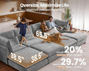 Oversized Modular Sofa, Extra Deep Cloud Chenille Sectional Couch with Ottoman Chaise, Fluffy Chenille 3 Seater Sofa for Living Room, Villa (Basic 3 Seater, Chenille Grey)