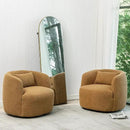 KINWELL 34" Wide Boucle Swivel Barrel Chairs Set of 2, No Assembly Round Upholstered Armchairs Accent Chairs Single Sofa Chair with Toss Pillow for Living Room and Bedroom, Brown by CozyNest Decor