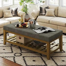 Large Rectangular Upholstered Ottoman Bench, Linen Tufted Footrest Ottoman with Solid Wood Shelf Storage Coffee Table for Bedroom Living Room, Granite by CozyNest Decor