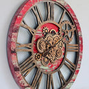 The Gears Clock 36'' Inch Real Moving Gear Wall Clock Vintage Industrial Oversized Rustic Farmhouse (Red Lava) by CozyNest Decor