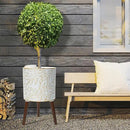 12inch Plant Pots with Wood Planter Holder Indoor Flower Pot with Gold Floral Embossed Modern Planters with Drainage Holes for Living Room, Office, Garden or Balcony by GreenHaven Gardens
