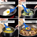 Zulay Kitchen Non-Stick Silicone Cooking Utensils Set with Acacia Wood Handles - 5 Piece Set - Heat Resistant to 464F - Dark Blue by CozyNest Decor