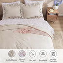 Full Comforter Set - 7 Pieces Ruffle Beige Bedding Sets, Shabby Chic Farmhouse Bed in a Bag Full with Ruffle Comforter, Floral Sheets, Pillowcases & Shams by CozyNest Decor