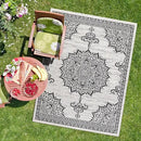 CAMILSON Outdoor Rug, 8x10 Medallion White Black Modern Area Rugs for Indoor and Outdoor Patios, Kitchen and Hallway Mats, Washable Porch Deck Outside Carpet (Medallion White, 8 x 10) by CozyNest Decor